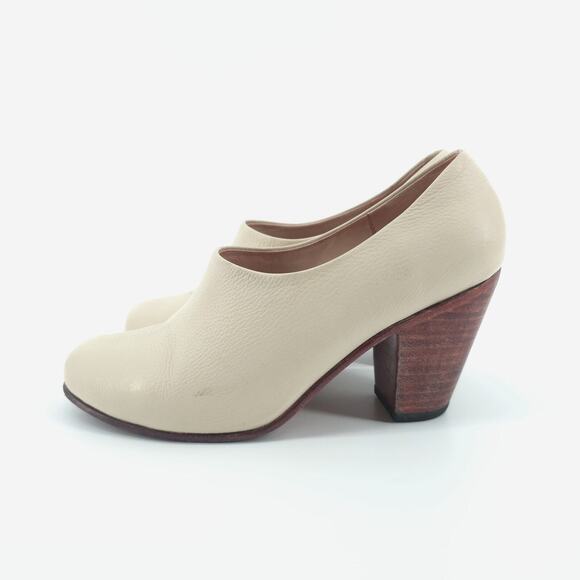 Nisolo Austin Bone Modern Timeless Low Cut Slip On Ankle Booties Wood Stack Heel - Picture 5 of 10